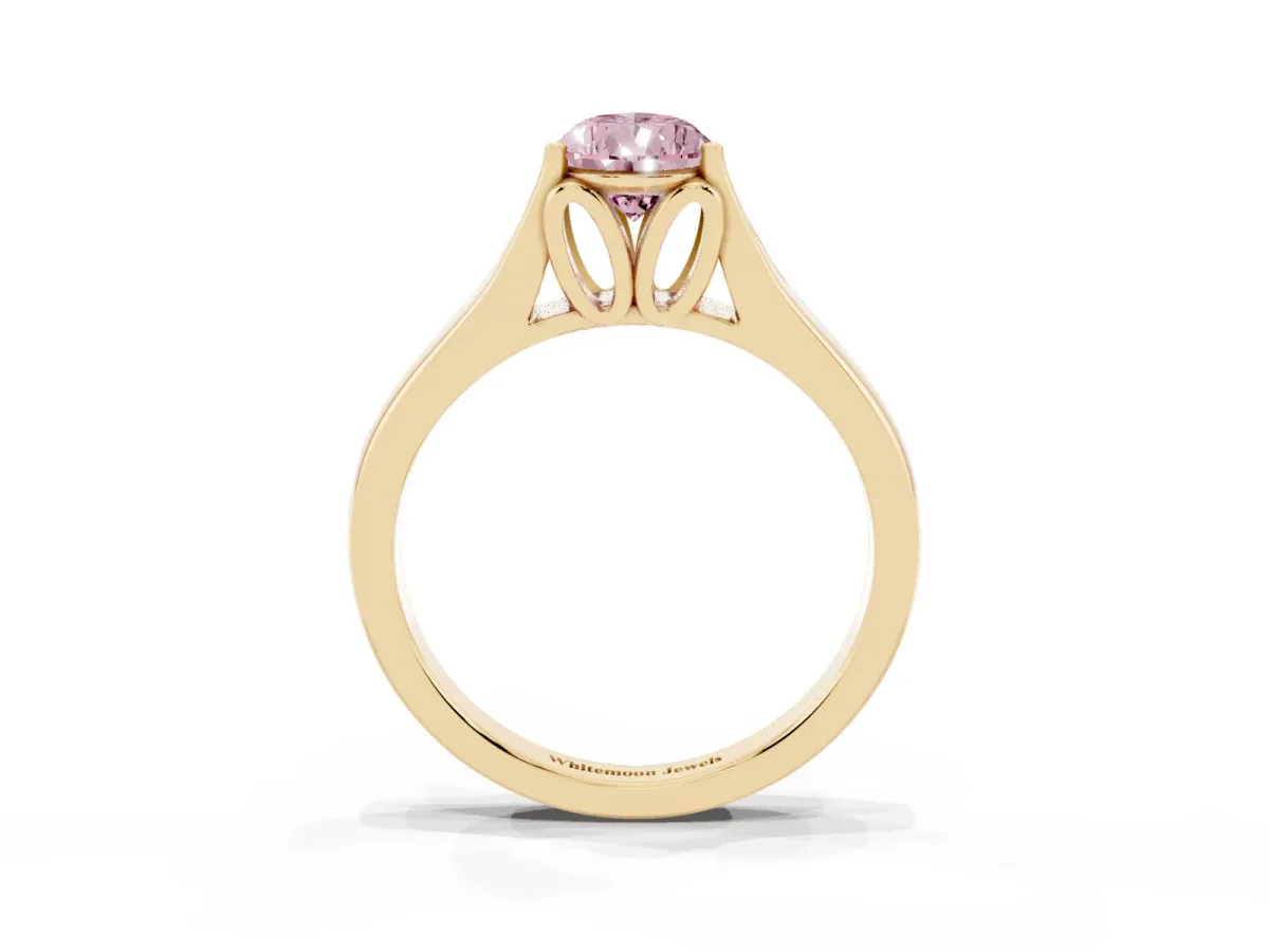 Fancy Pink Pear Cut Solitaire Diamond Ring with Cathedral Band and Four-Prong Setting Yellow gold