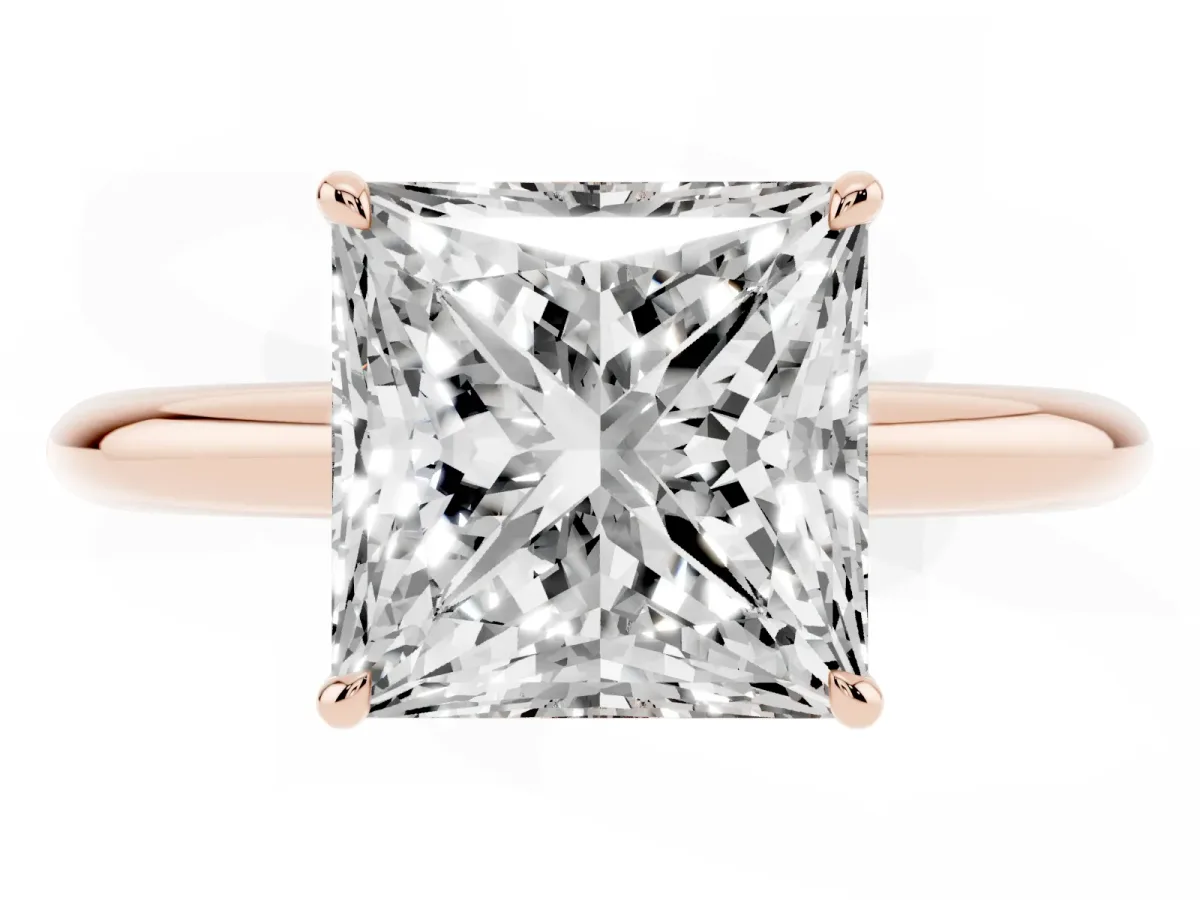Princess Cut Brilliant Solitaire Engagement Ring with Six-Prong Setting and Classic Band Rose gold