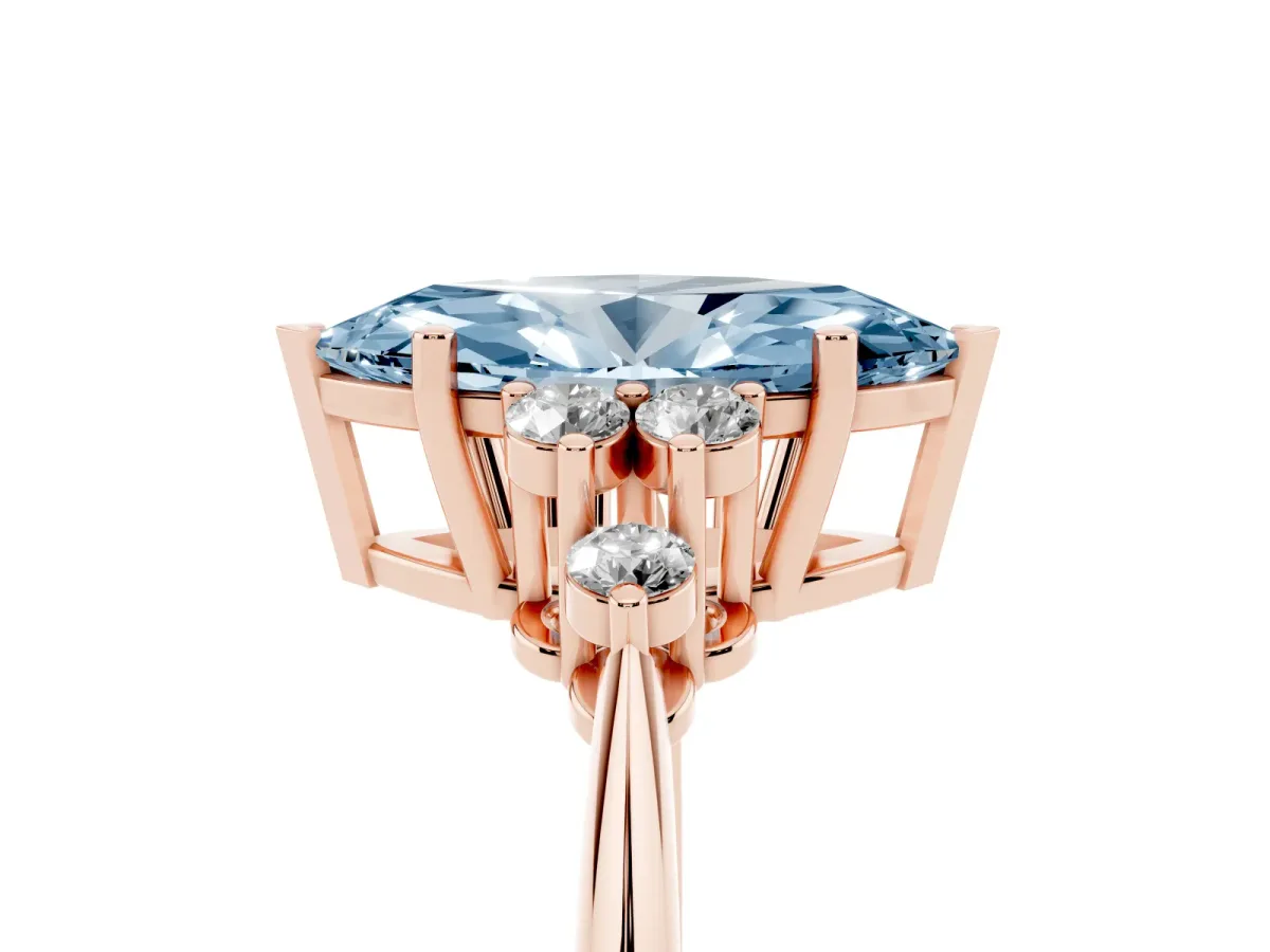 Fancy Blue Marquise Cut Cut Diamond Cluster Ring with Solitaire Band and Four-Prong Setting Rose gold