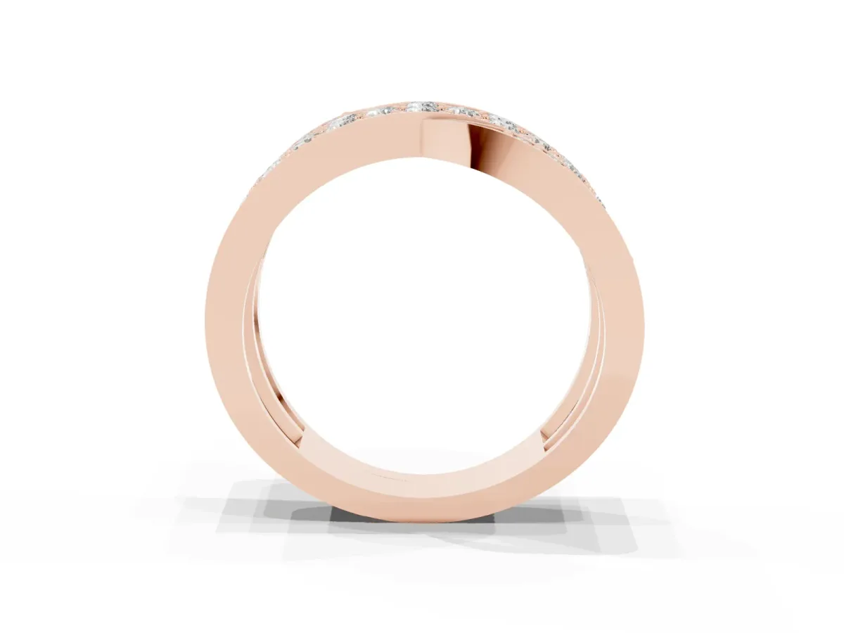 Pavé Round Diamond Crossover Band with Bead Prong Setting Rose gold
