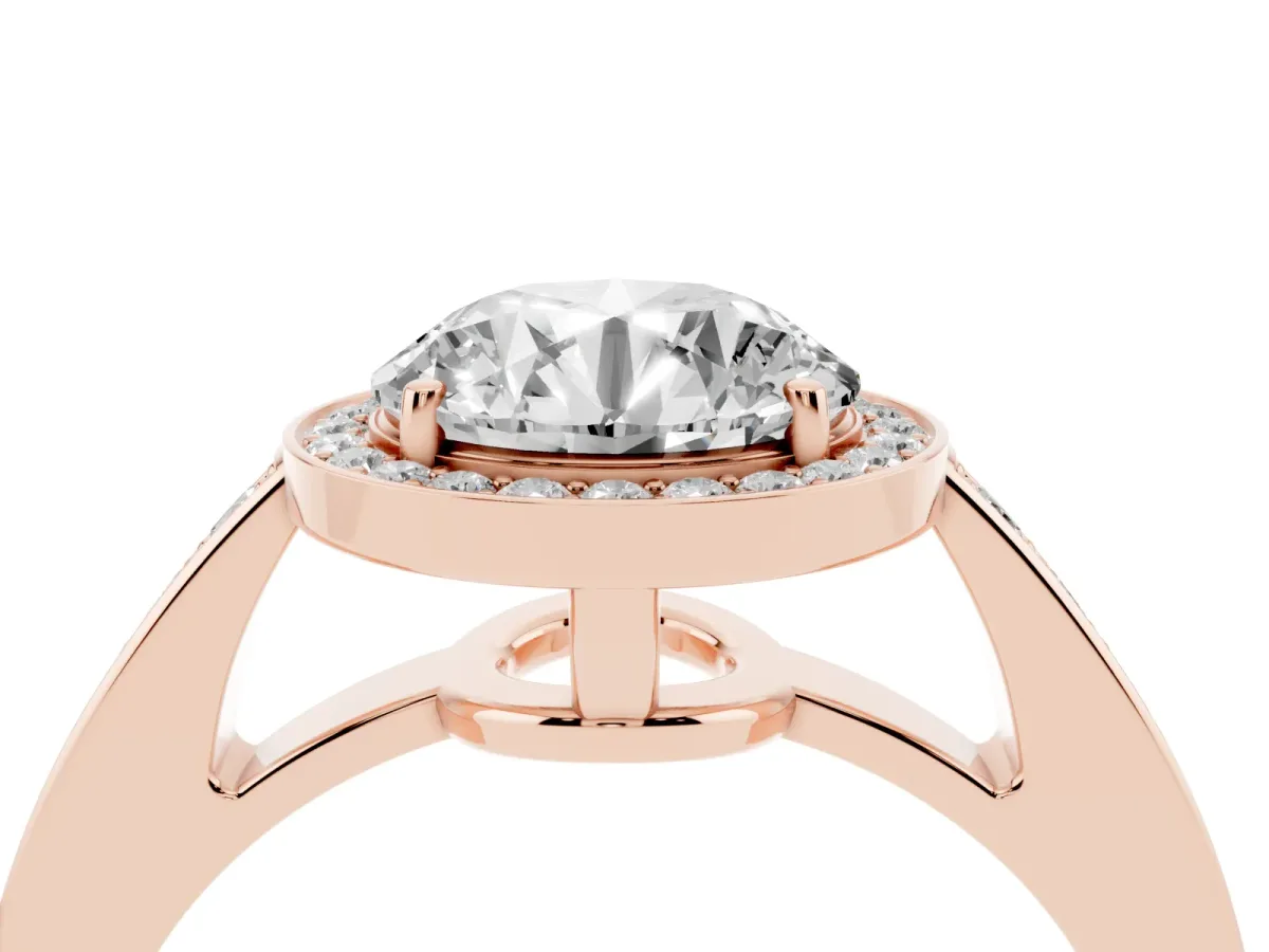 Round Cut Halo Pavé Diamond Engagement Ring with Bezel Setting Rose gold