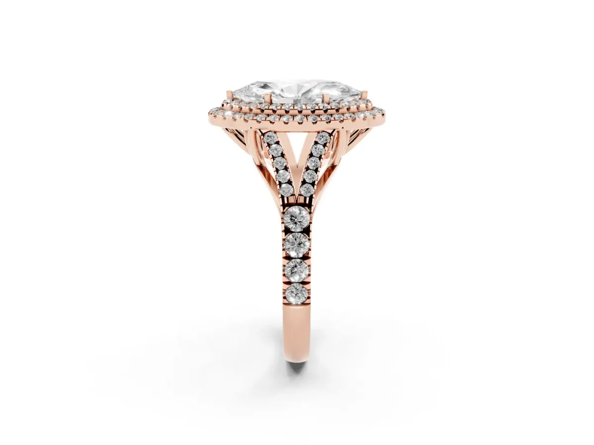 Marquise Cut Diamond Pavé Split Shank Double Halo Engagement Ring Rose gold