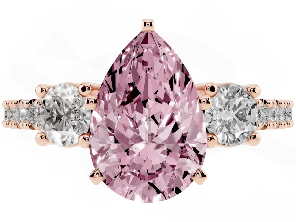 Fancy Pink Pear Cut Three-Stone Diamond Pavé Band with Prong Setting Rose gold