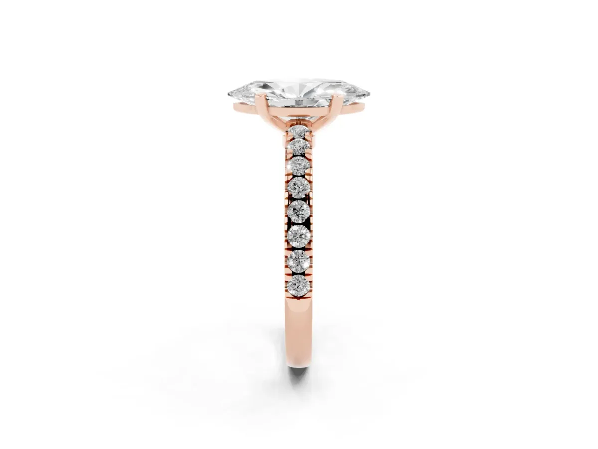 Marquise Cut Solitaire Diamond with Pavé Band and Four-Prong Setting Rose gold