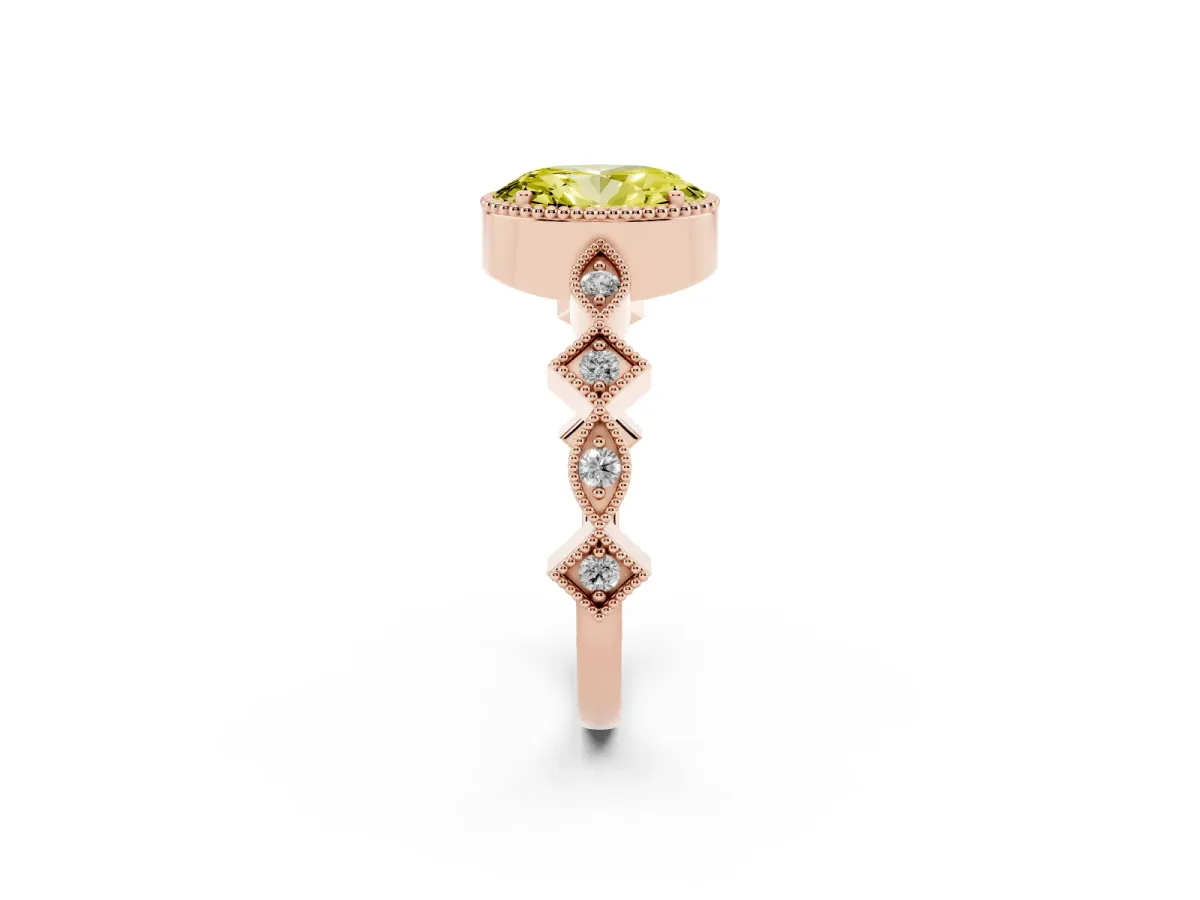 Fancy Yellow Oval Cut Milgrain Marquise Diamond Twist Band Ring Rose gold