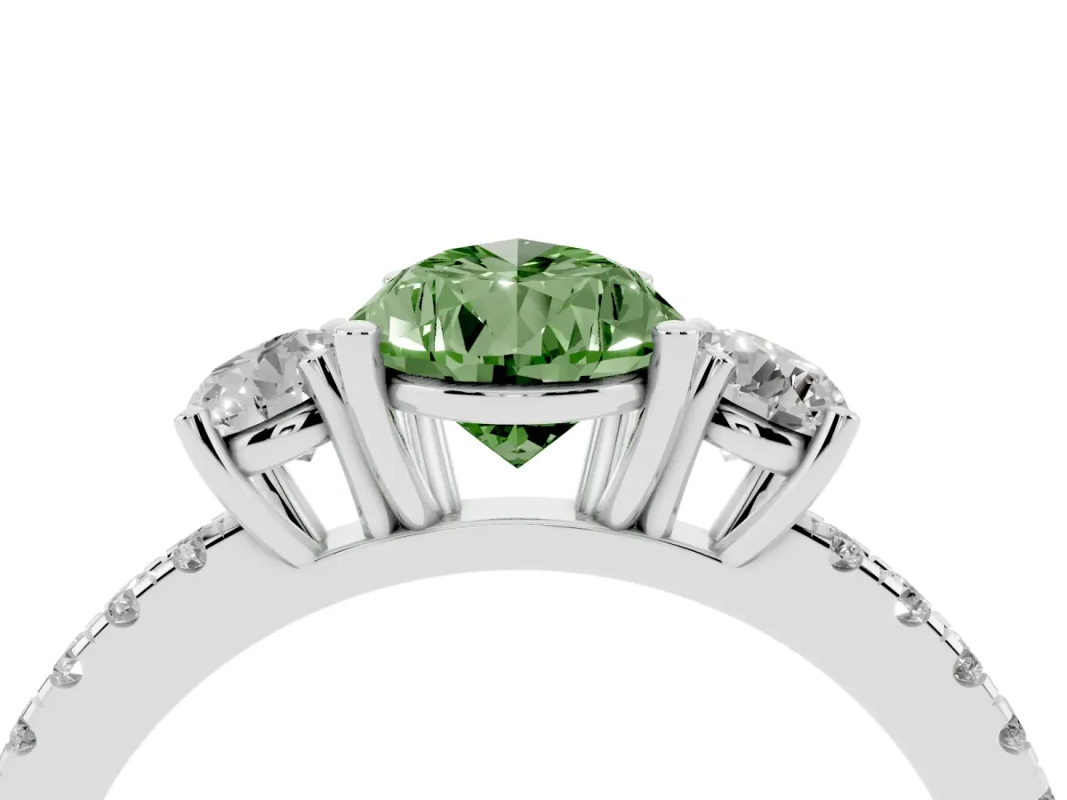 Fancy Green Three-Stone Pear Cut Cut Diamond Pavé Band with Prong Setting Platinum