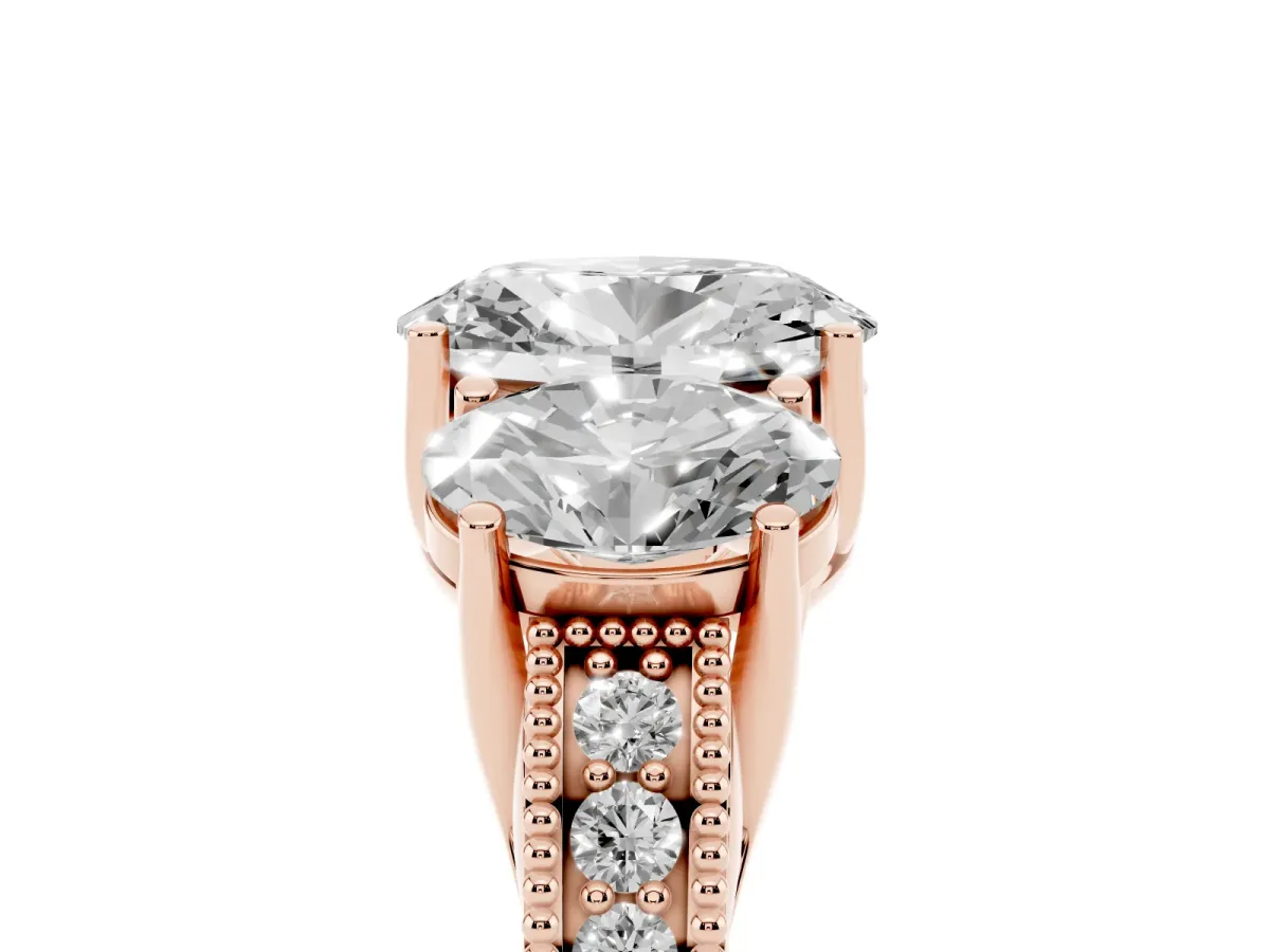 Three-Stone Oval Cut Cut Milgrain Pavé Engagement Ring Rose gold