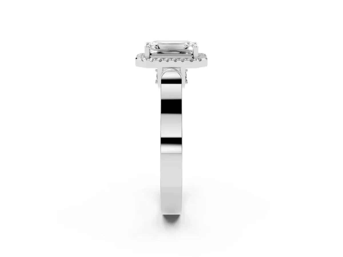 Emerald Cut Halo Pave Split Shank Prong Setting Ring Silver