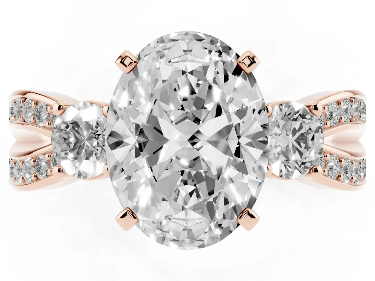 Three-Stone Oval Cut Cut Diamond Twist Band with Prong Setting Rose gold