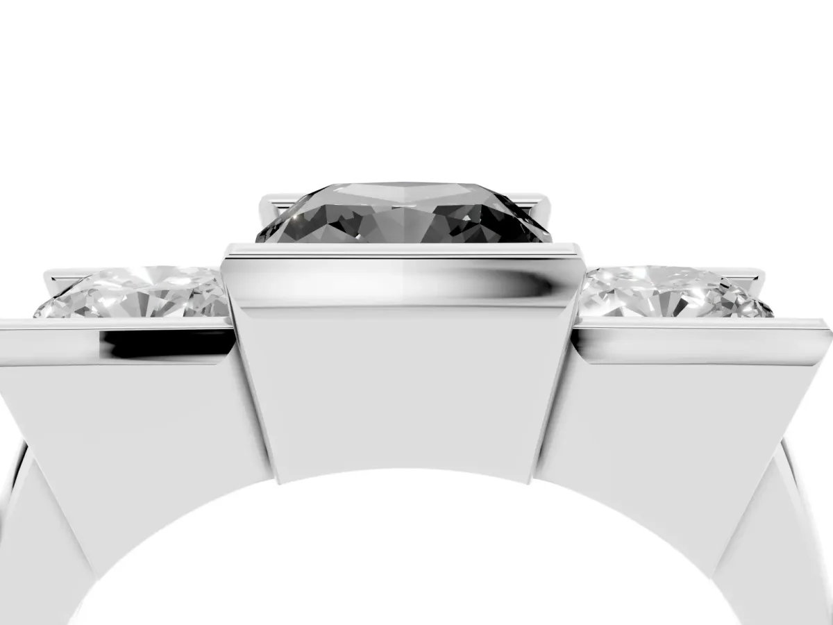 Fancy Black Three Stone Cushion Cut Cut Channel Set Diamond Ring Platinum