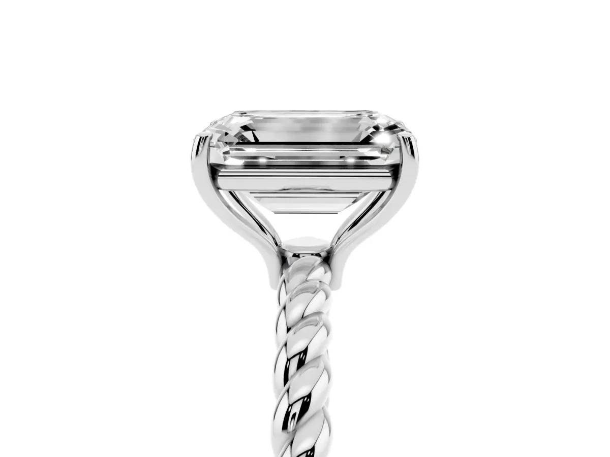 Emerald Cut Solitaire Twisted Band 4-Prong Ring Silver