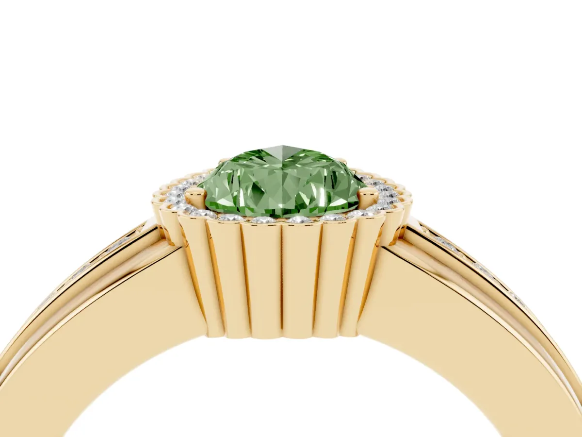 Fancy Green Pear Cut Cut Halo Pave Band Four-Prong Ring Yellow gold