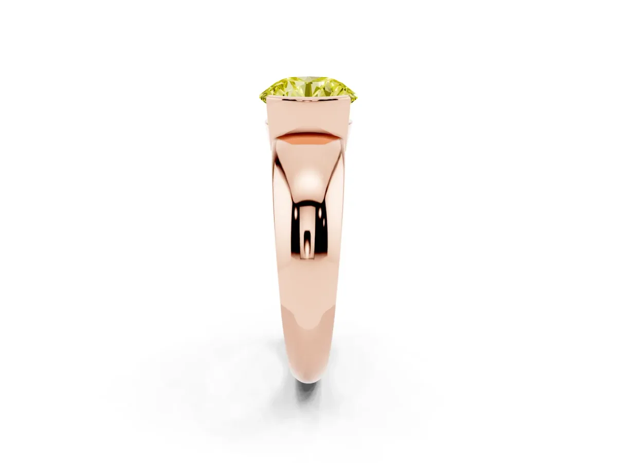 Fancy Yellow Round Cut Solitaire Tension Set Diamond Ring with Wide Band Rose gold