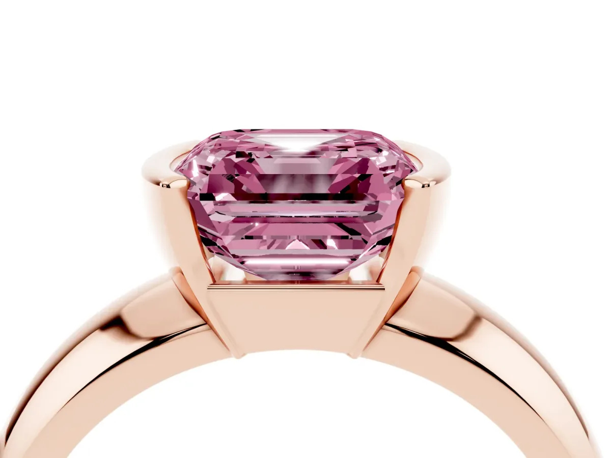 Fancy Pink Asscher Cut Solitaire Tension Set Diamond Ring with Wide Band Rose gold