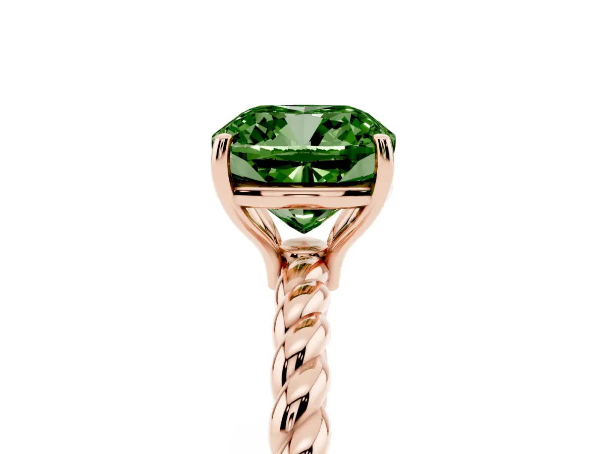Fancy Green Cushion Cut Solitaire Twist Band Ring with Four-Prong Setting Rose gold