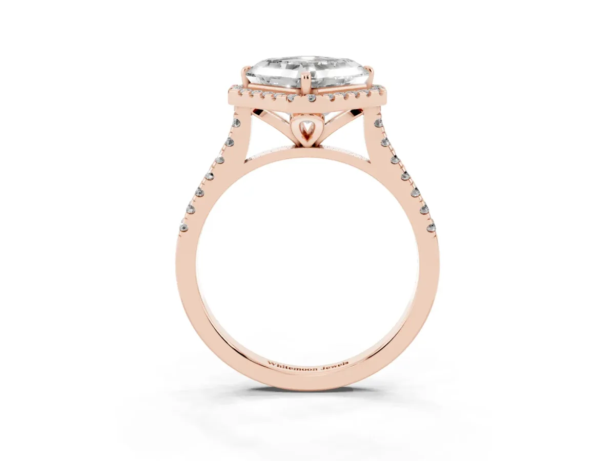 Asscher Cut Diamond Cushion Halo Ring with Pavé Band Rose gold