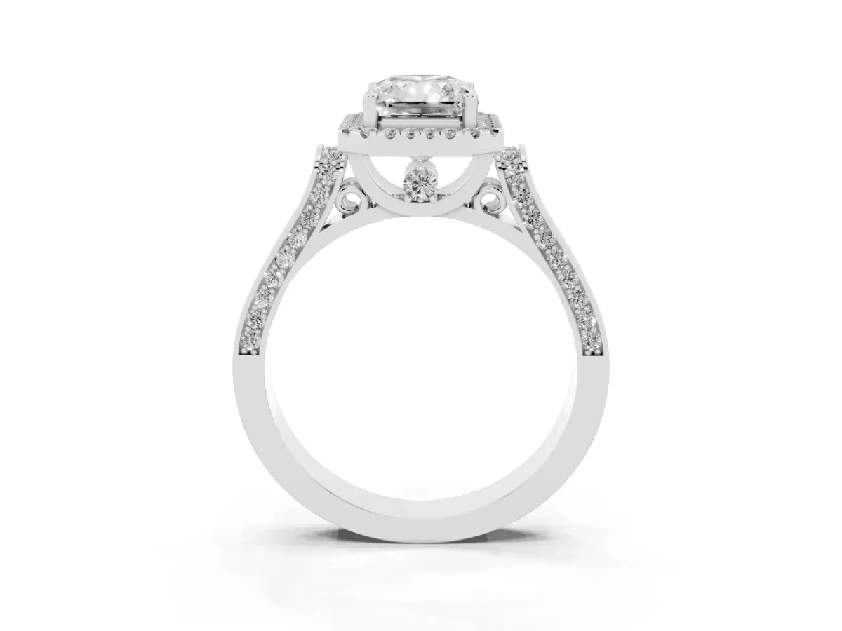 Radiant Cut Halo Pave Split Shank Prong Setting Ring Silver