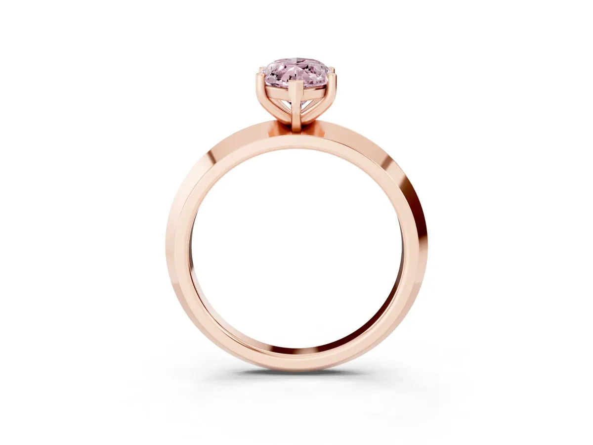 Fancy Pink Marquise Cut Cut Solitaire Engagement Ring with Flat Band and Four-Prong Setting Rose gold