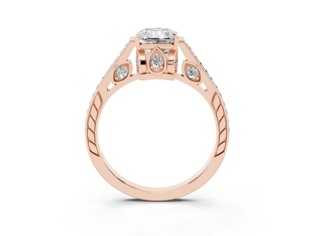 Radiant Cut Cut Cathedral Pave Diamond Engagement Ring with Six-Prong Setting Rose gold