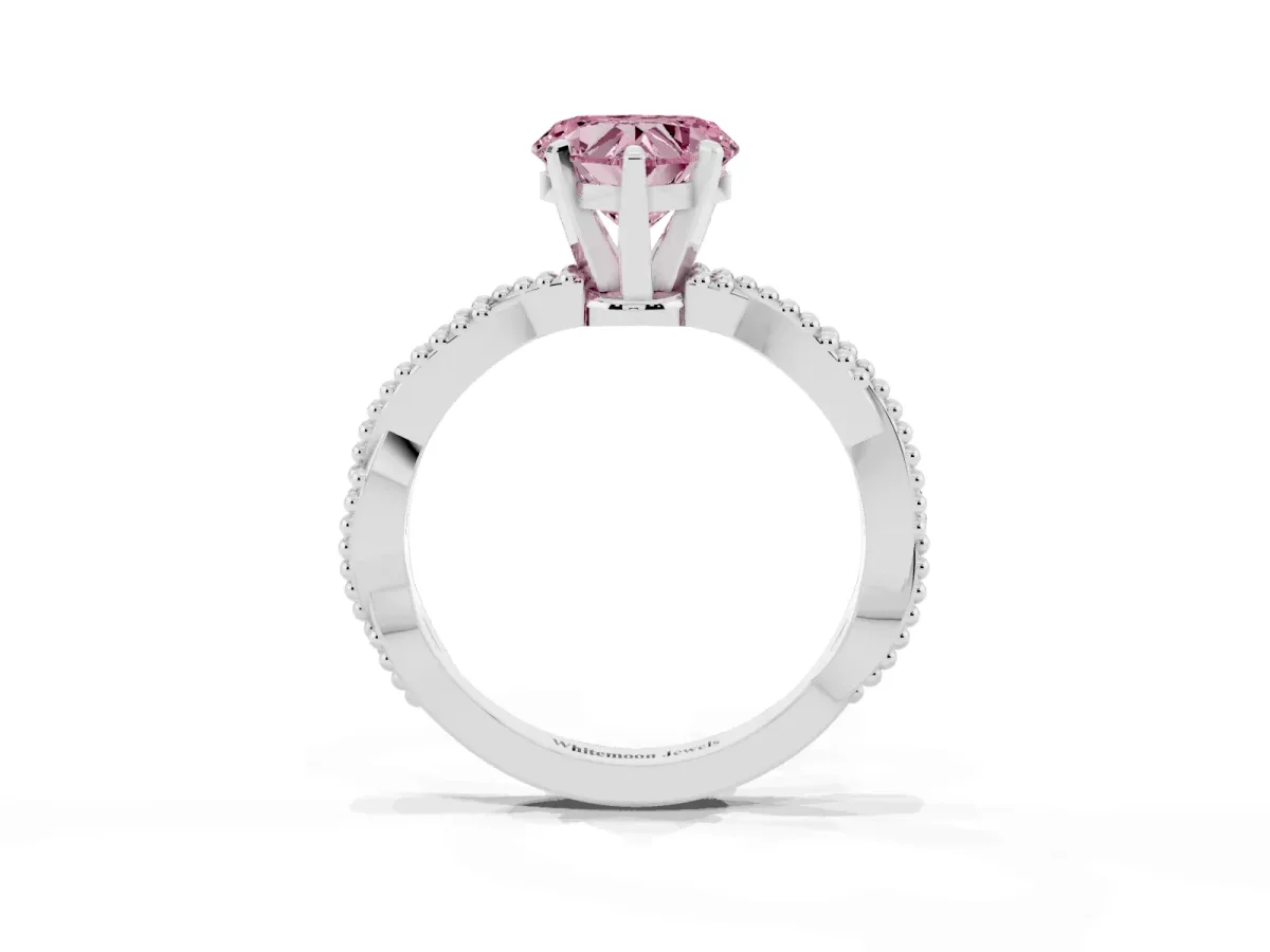 Fancy Pink Heart Cut Solitaire Twisted Band with Bead Prong Setting Silver