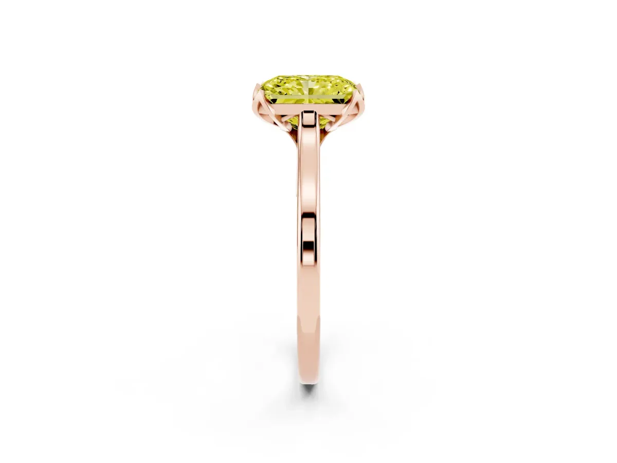Fancy Yellow Radiant Cut Diamond Solitaire Ring with Flower Prong Setting and Classic Band Rose gold