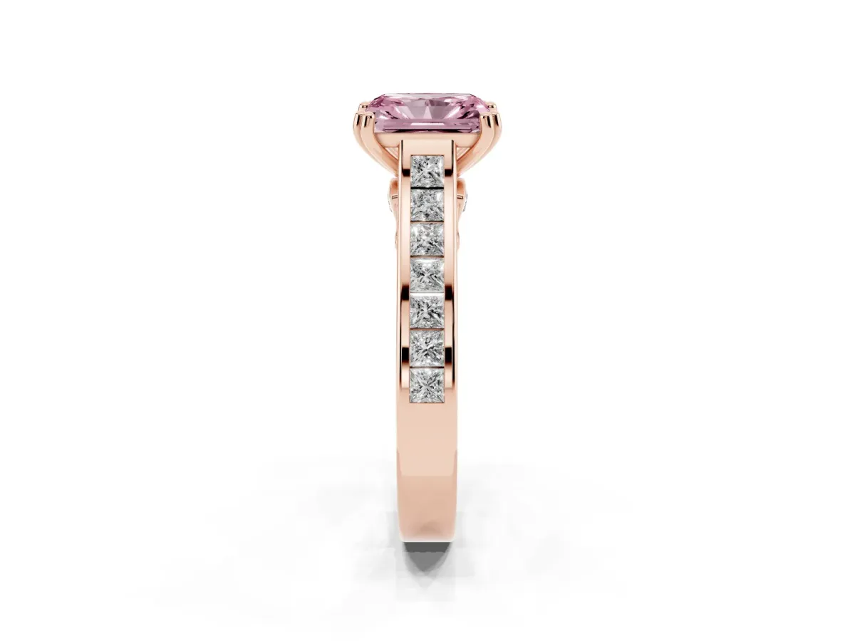 Fancy Pink Radiant Cut Cut Channel Set Solitaire Engagement Ring with Prong Setting Rose gold