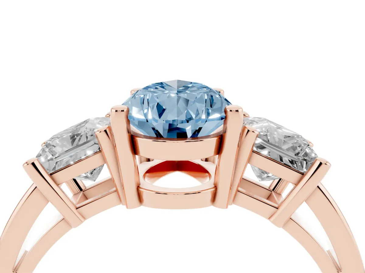 Fancy Blue Three-Stone Pear Cut Cut Solitaire Ring with Prong Setting Rose gold