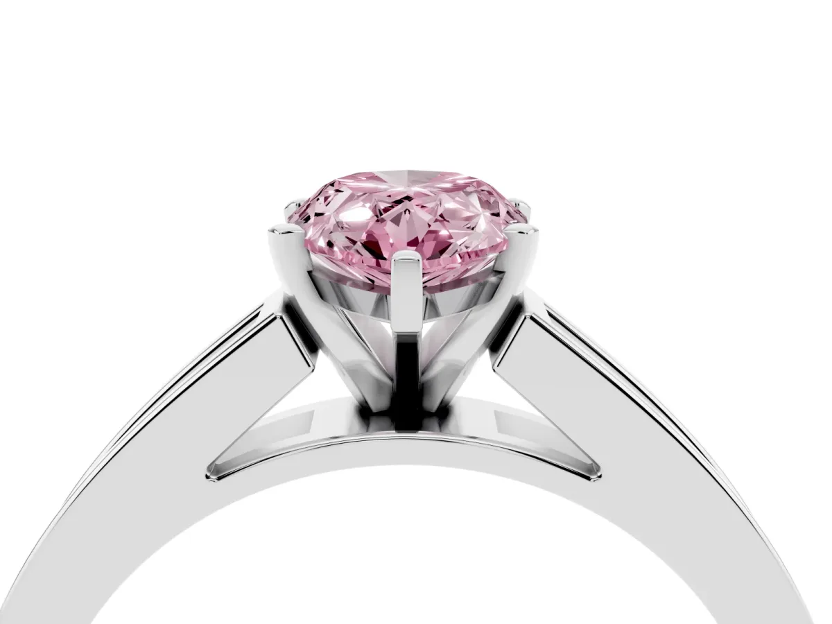 Fancy Pink Pear Cut Solitaire Diamond Ring with Channel-Set Band and Four-Prong Setting Silver