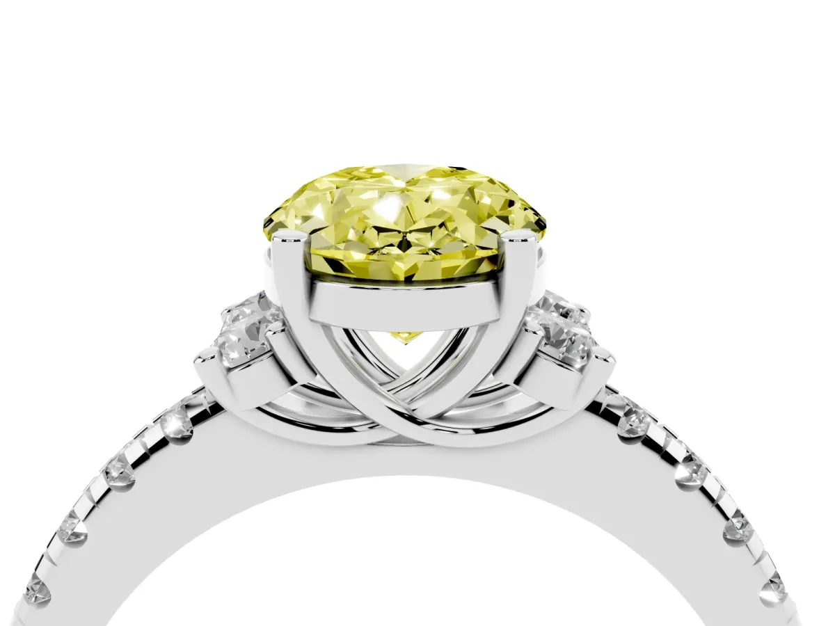Fancy Yellow Oval Cut Diamond Three-Stone Pave Band with Four-Prong Setting Silver