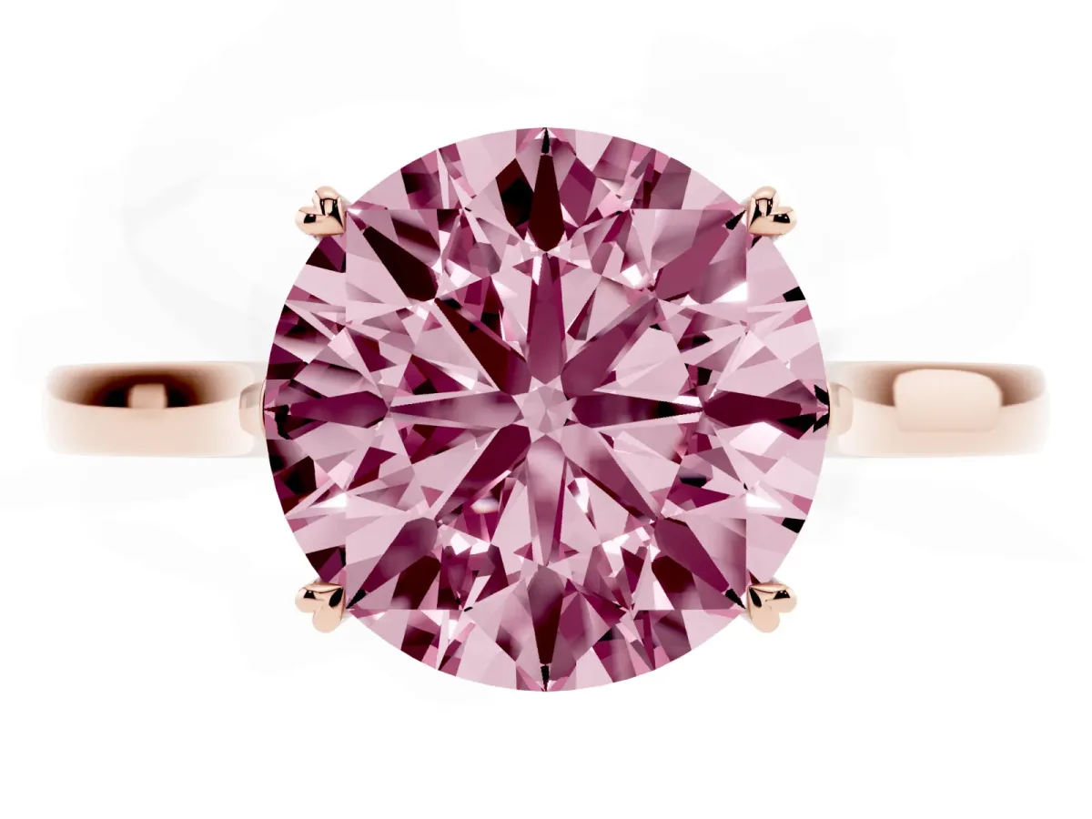 Fancy Pink Round Cut Solitaire Heart Prong Engagement Ring with Tapered Band Rose gold