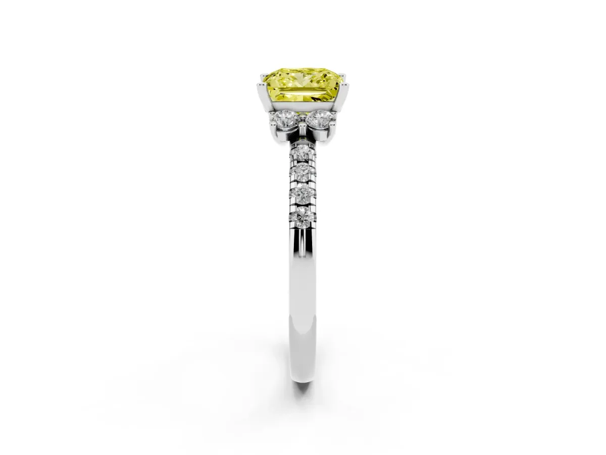 Fancy Yellow Princess Cut Diamond Three-Stone Pave Band with Four-Prong Setting Silver