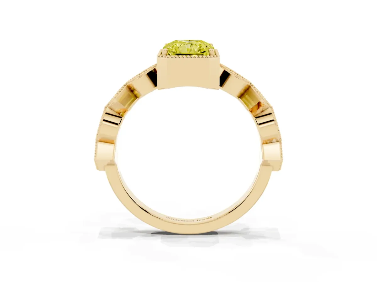 Fancy Yellow Radiant Cut Milgrain Marquise Diamond Twist Band Ring Yellow gold