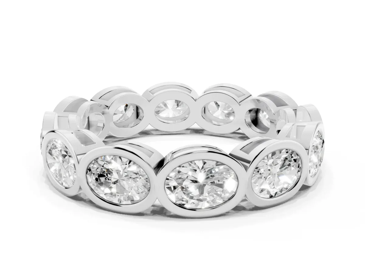Oval Diamond Bezel Set Eternity Wedding Band Platinum