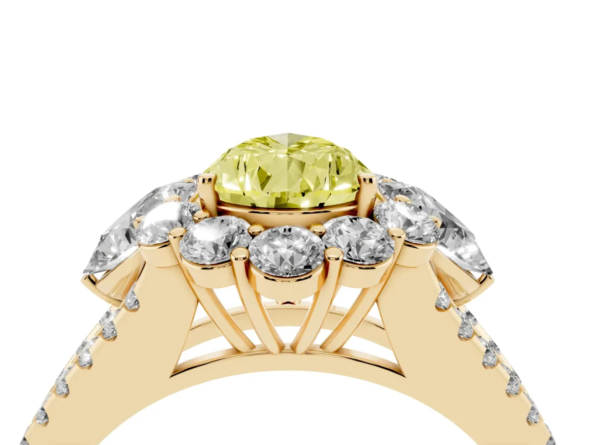 Fancy Yellow Pear Cut Halo Split Shank Diamond Engagement Ring with Prong Setting Yellow gold