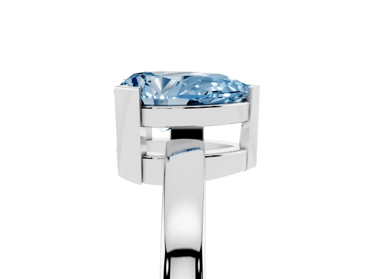 Fancy Blue Pear Cut Cut Solitaire Ring with Four-Prong Setting and Classic Band Platinum
