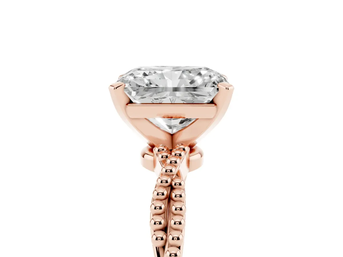 Radiant Cut Solitaire Twisted Band with Bead Prong Setting Rose gold