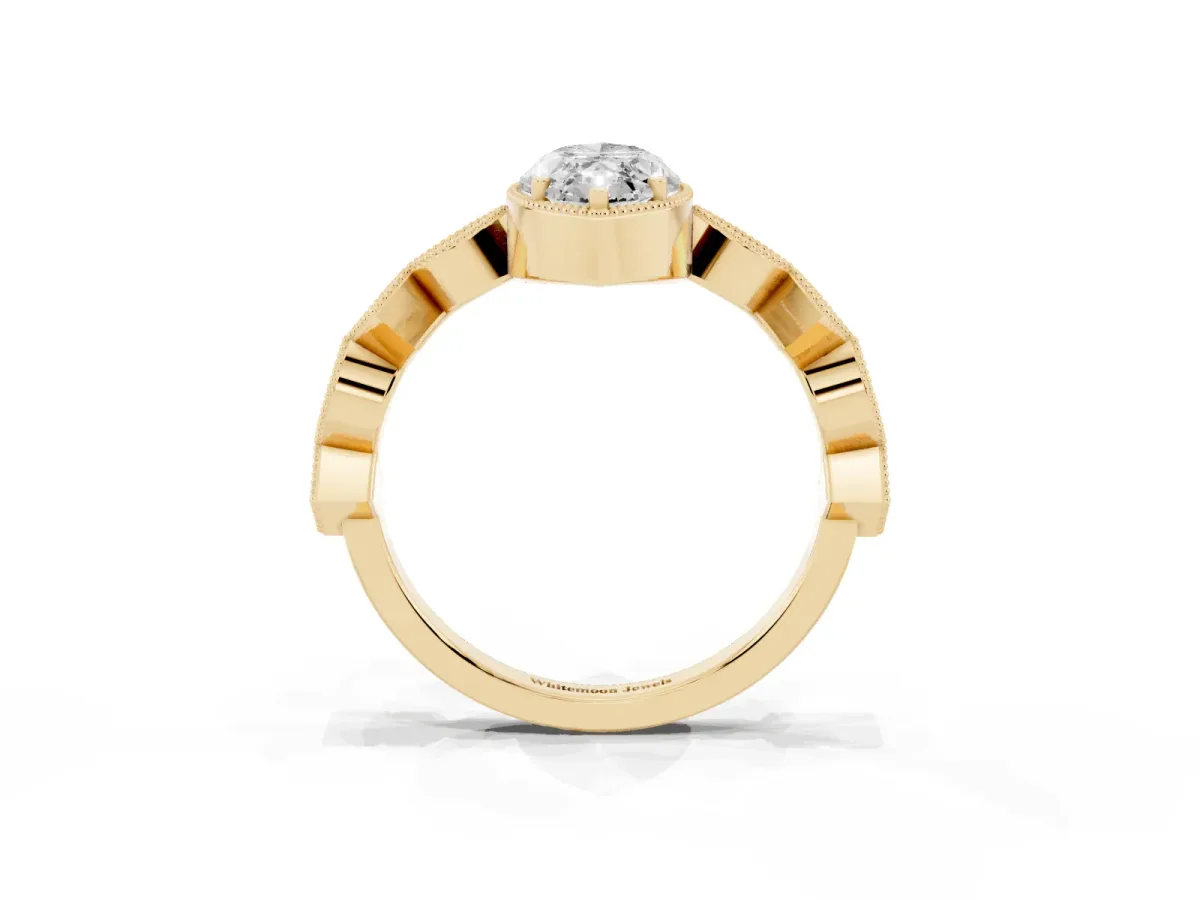 Marquise Cut Milgrain Marquise Diamond Twist Band Ring Yellow gold