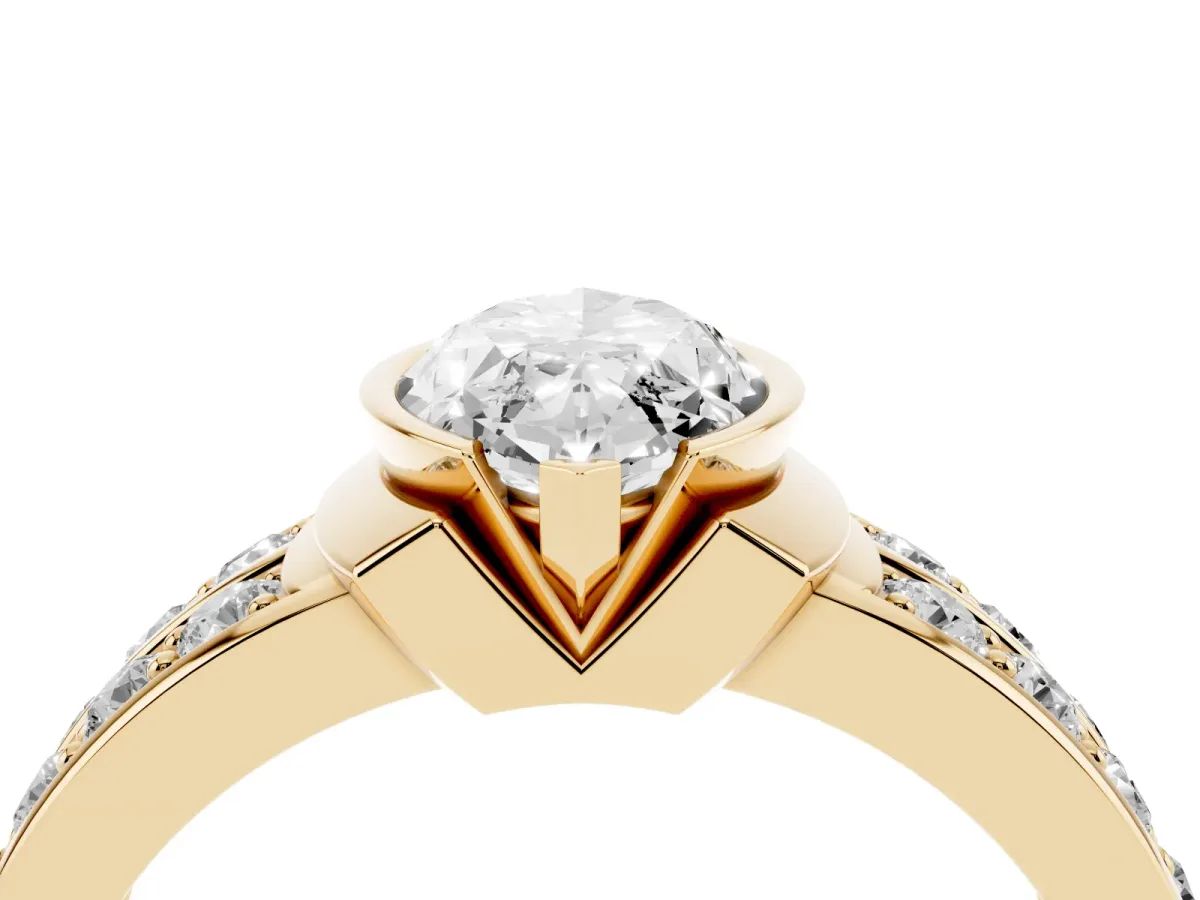 Marquise Cut Brilliant Diamond Channel Set Wide Band Ring with Bezel Setting Yellow gold