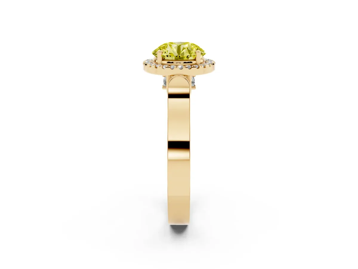 Fancy Yellow Round Cut Halo Round Diamond Twist Band with Four-Prong Setting Yellow gold