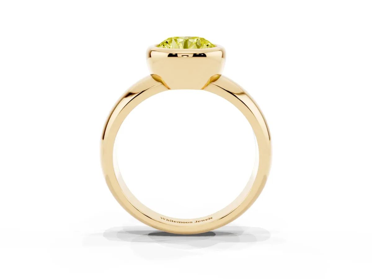Fancy Yellow Bezel Set Round Cut Solitaire Ring with Wide Band Yellow gold
