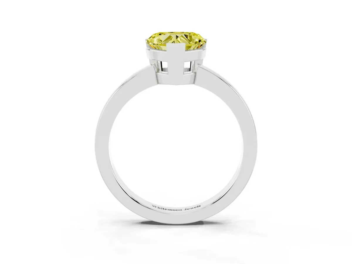 Fancy Yellow Heart Cut Cut Solitaire Ring with Four-Prong Setting and Classic Band Silver