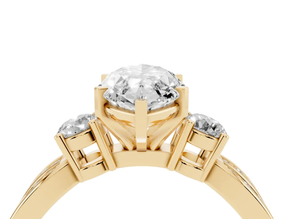 Three-Stone Marquise Cut Cut Diamond Twist Band with Prong Setting Yellow gold