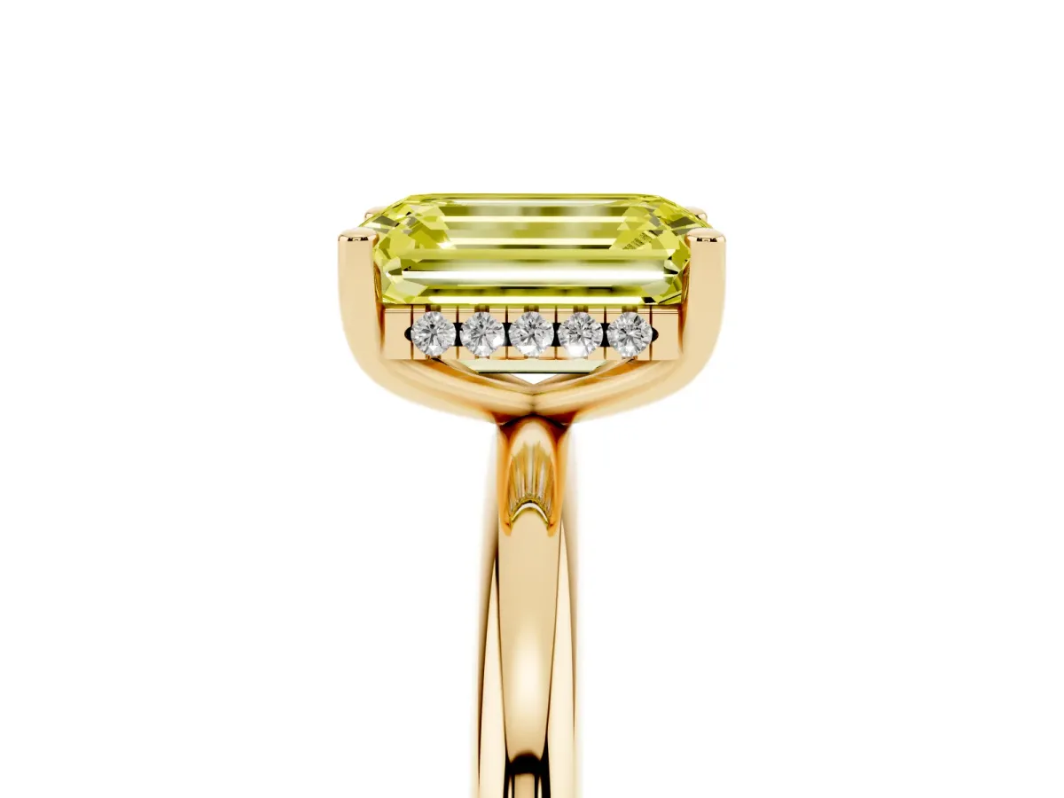 Fancy Yellow Emerald Cut Cut Solitaire Engagement Ring with Four-Prong Setting and Classic Band Yellow gold
