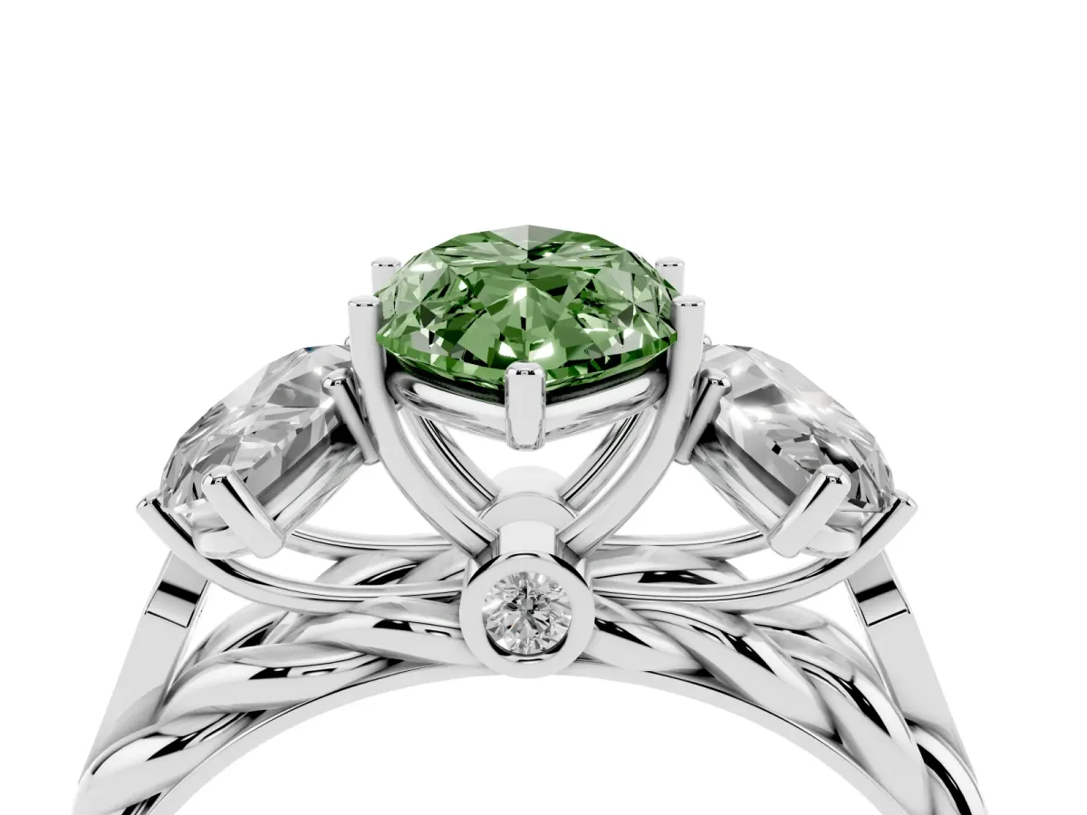 Fancy Green Three-Stone Marquise Cut Diamond Braided Band Ring with Four-Prong Setting Silver