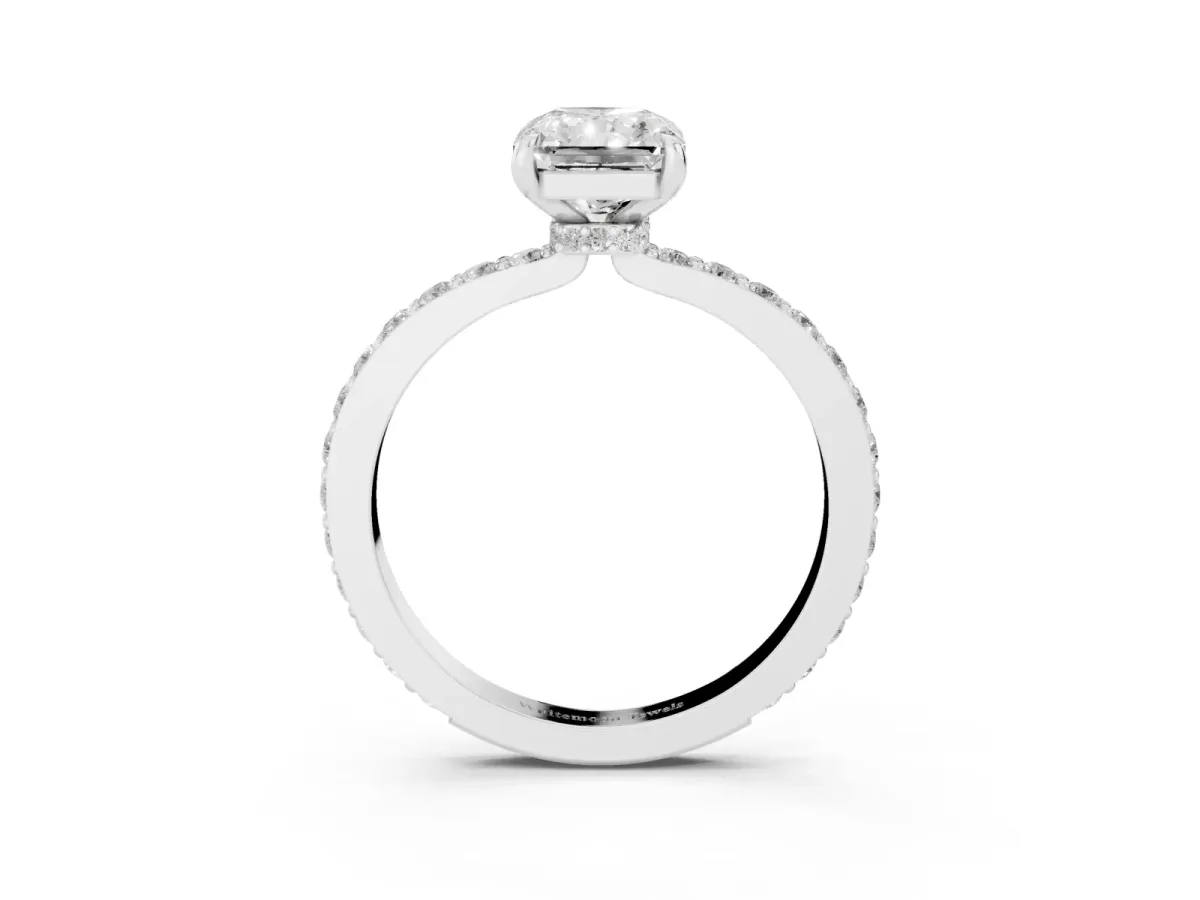Radiant Cut Diamond Pavé Engagement Ring with Round Accents and Prong Setting Silver