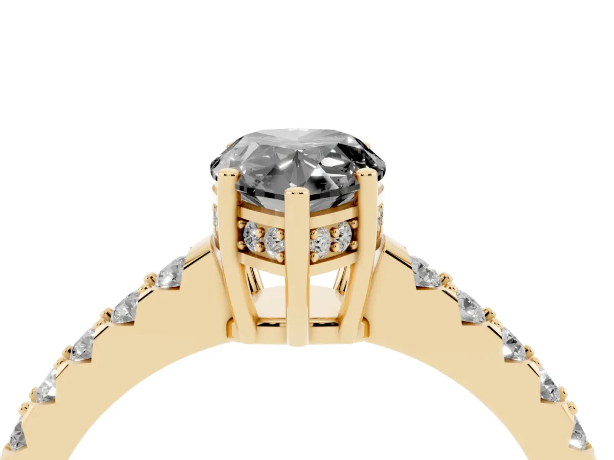 Fancy Black Pear Cut Solitaire Diamond Engagement Ring with Pavé Band and Six-Prong Setting Yellow gold