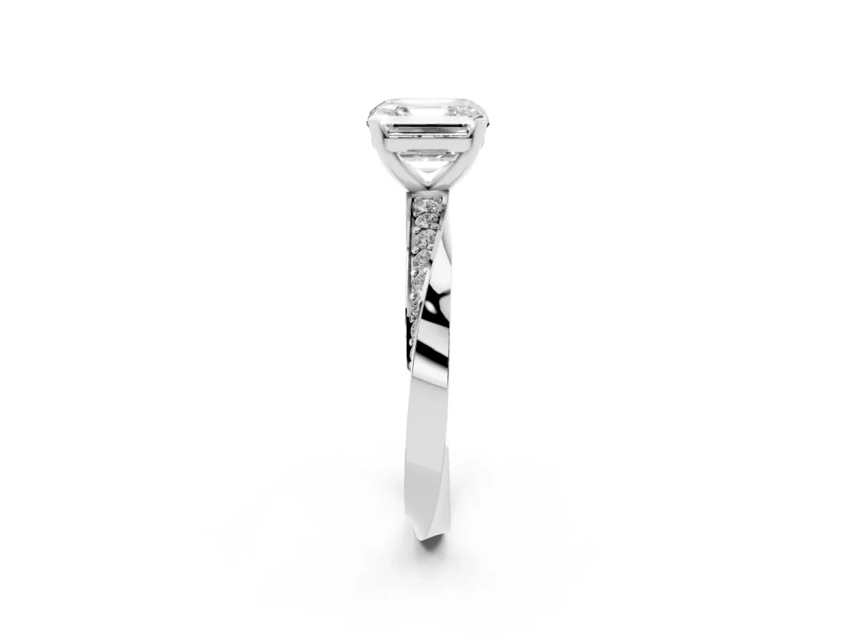 Asscher Cut Diamond Engagement Ring with Side Stone Accents and Four-Prong Setting Silver