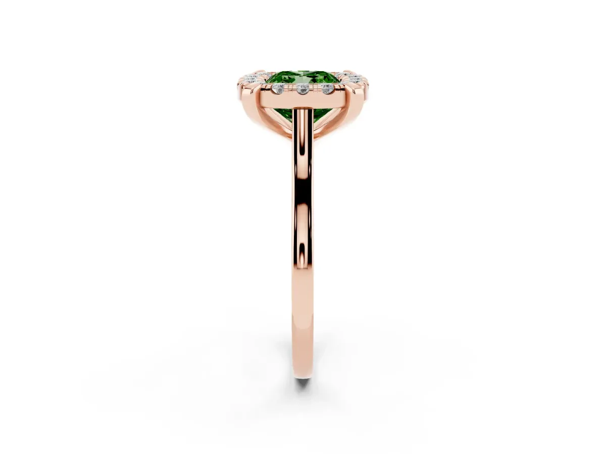 Fancy Green Cushion Cut Diamond Cluster Halo Solitaire with Four-Prong Setting Rose gold