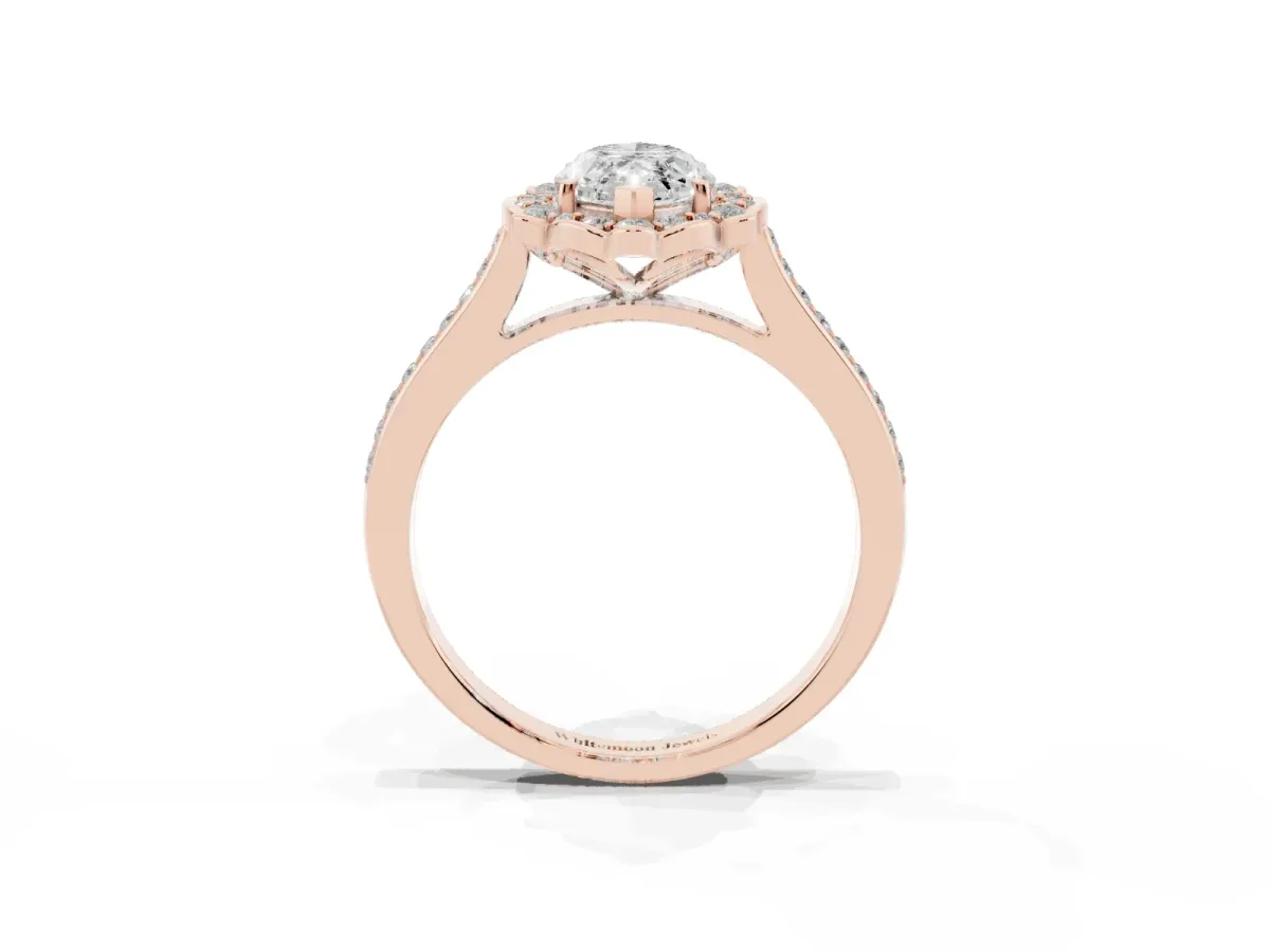 Marquise Cut Halo Round Diamond Pave Band with Four-Prong Setting Rose gold