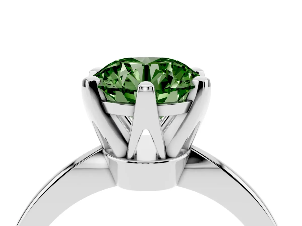 Fancy Green Round Cut Solitaire Engagement Ring with Six-Prong Setting and Tapered Band Platinum